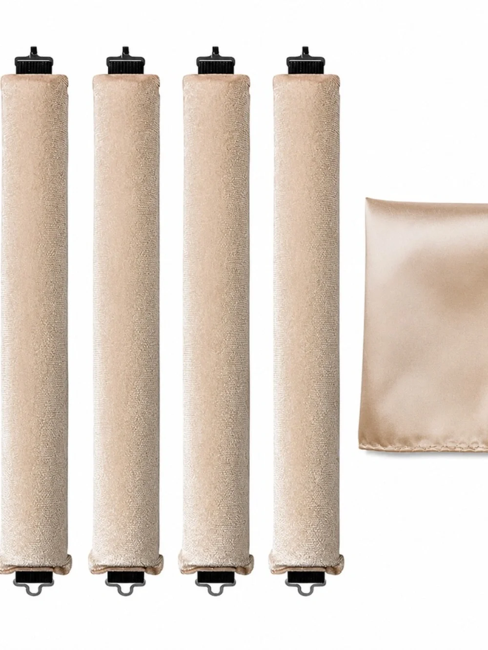 Heatless Hair Curler Rods Set 4 Velvet Foam Hair Rollers + 1 Satin Hair Scarf